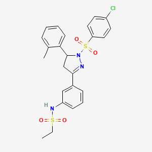 molecular formula C24H24ClN3O4S2 B2582549 N-(3-(1-((4-chlorophenyl)sulfonyl)-5-(o-tolyl)-4,5-dihydro-1H-pyrazol-3-yl)phenyl)ethanesulfonamide CAS No. 851783-10-3