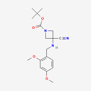 molecular formula C18H25N3O4 B2582554 叔丁基3-氰基-3-((2,4-二甲氧基苄基)氨基)氮杂环丁烷-1-羧酸酯 CAS No. 1629579-52-7