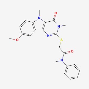 molecular formula C22H22N4O3S B2582559 2-(8-methoxy-3,5-dimethyl-4-oxopyrimido[5,4-b]indol-2-yl)sulfanyl-N-methyl-N-phenylacetamide CAS No. 1112341-62-4