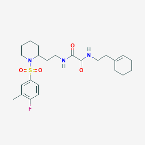 molecular formula C24H34FN3O4S B2582563 N1-(2-(环己-1-烯-1-基)乙基)-N2-(2-(1-((4-氟-3-甲基苯基)磺酰基)哌啶-2-基)乙基)草酰胺 CAS No. 898426-22-7