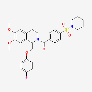 molecular formula C30H33FN2O6S B2582565 (1-((4-fluorophenoxy)methyl)-6,7-dimethoxy-3,4-dihydroisoquinolin-2(1H)-yl)(4-(piperidin-1-ylsulfonyl)phenyl)methanone CAS No. 486426-89-5