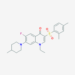 molecular formula C25H29FN2O3S B2582571 3-(2,4-Dimethylbenzenesulfonyl)-1-ethyl-6-fluoro-7-(4-methylpiperidin-1-yl)-1,4-dihydroquinolin-4-one CAS No. 892778-79-9