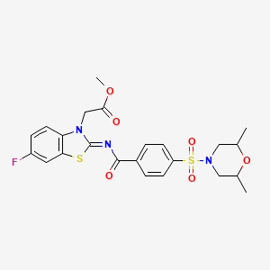 molecular formula C23H24FN3O6S2 B2582578 (Z)-methyl 2-(2-((4-((2,6-dimethylmorpholino)sulfonyl)benzoyl)imino)-6-fluorobenzo[d]thiazol-3(2H)-yl)acetate CAS No. 865198-15-8
