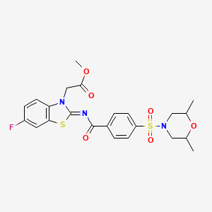 molecular formula C23H24FN3O6S2 B2582578 (Z)-2-(2-((4-((2,6-ジメチルモルホリノ)スルホニル)ベンゾイル)イミノ)-6-フルオロベンゾ[d]チアゾール-3(2H)-イル)酢酸メチル CAS No. 865198-15-8