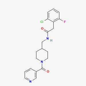 molecular formula C20H21ClFN3O2 B2582599 2-(2-氯-6-氟苯基)-N-((1-烟酰基哌啶-4-基)甲基)乙酰胺 CAS No. 1796961-72-2