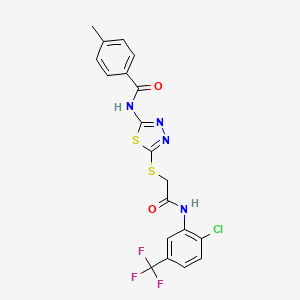 molecular formula C19H14ClF3N4O2S2 B2582604 N-[5-[2-[2-chloro-5-(trifluoromethyl)anilino]-2-oxoethyl]sulfanyl-1,3,4-thiadiazol-2-yl]-4-methylbenzamide CAS No. 392299-01-3
