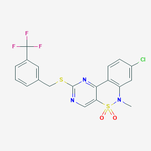 molecular formula C19H13ClF3N3O2S2 B2582606 8-chloro-6-methyl-2-{[3-(trifluoromethyl)benzyl]sulfanyl}-6H-pyrimido[5,4-c][2,1]benzothiazine 5,5-dioxide CAS No. 1326916-60-2