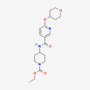 molecular formula C19H27N3O5 B2582610 4-(6-((四氢-2H-吡喃-4-基)氧基)烟酰胺)哌啶-1-羧酸乙酯 CAS No. 2034239-64-8