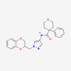 molecular formula C24H25N3O4 B2582612 N-{1-[(2,3-dihydro-1,4-benzodioxin-2-yl)methyl]-1H-pyrazol-4-yl}-4-phenyloxane-4-carboxamide CAS No. 1798525-09-3