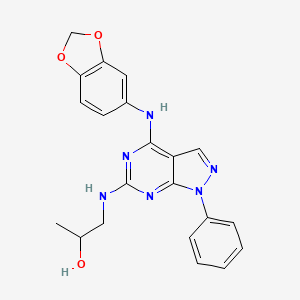 molecular formula C21H20N6O3 B2582640 1-((4-(苯并[d][1,3]二氧杂环-5-基氨基)-1-苯基-1H-吡唑并[3,4-d]嘧啶-6-基)氨基)丙醇-2 CAS No. 1005302-83-9