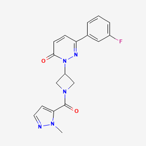 molecular formula C18H16FN5O2 B2582647 6-(3-Fluorophenyl)-2-[1-(2-methylpyrazole-3-carbonyl)azetidin-3-yl]pyridazin-3-one CAS No. 2380142-01-6