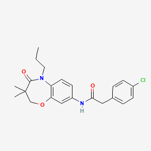 molecular formula C22H25ClN2O3 B2582655 2-(4-氯苯基)-N-(3,3-二甲基-4-氧代-5-丙基-2,3,4,5-四氢苯并[b][1,4]氧杂环戊平-8-基)乙酰胺 CAS No. 921869-91-2