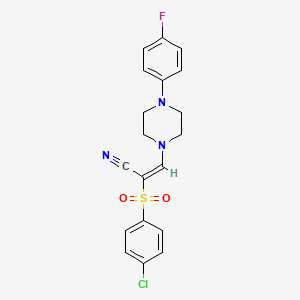 molecular formula C19H17ClFN3O2S B2582681 (E)-2-((4-chlorophenyl)sulfonyl)-3-(4-(4-fluorophenyl)piperazin-1-yl)acrylonitrile CAS No. 885187-67-7