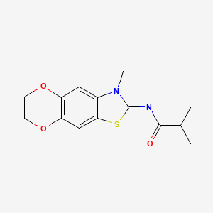 molecular formula C14H16N2O3S B2582694 2-甲基-N-(3-甲基-6,7-二氢-[1,4]二氧杂环[2,3-f][1,3]苯并噻唑-2-亚甲基)丙酰胺 CAS No. 1321758-61-5