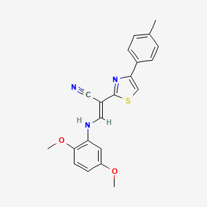 molecular formula C21H19N3O2S B2582715 (E)-3-((2,5-dimethoxyphenyl)amino)-2-(4-(p-tolyl)thiazol-2-yl)acrylonitrile CAS No. 1322002-05-0