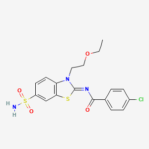 molecular formula C18H18ClN3O4S2 B2582722 4-chloro-N-[3-(2-ethoxyethyl)-6-sulfamoyl-1,3-benzothiazol-2-ylidene]benzamide CAS No. 865173-73-5