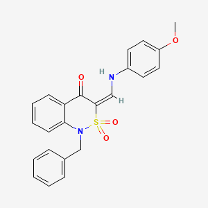 molecular formula C23H20N2O4S B2582730 (3E)-1-benzyl-3-{[(4-methoxyphenyl)amino]methylene}-1H-2,1-benzothiazin-4(3H)-one 2,2-dioxide CAS No. 893313-75-2