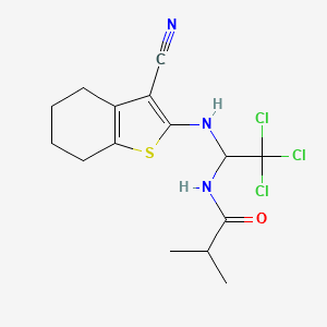 molecular formula C15H18Cl3N3OS B2582732 2-methyl-N-{2,2,2-trichloro-1-[(3-cyano-4,5,6,7-tetrahydro-1-benzothiophen-2-yl)amino]ethyl}propanamide CAS No. 302821-18-7