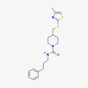 molecular formula C20H27N3OS2 B2582735 4-(((4-甲基噻唑-2-基)硫代)甲基)-N-(3-苯基丙基)哌啶-1-甲酰胺 CAS No. 1421469-28-4