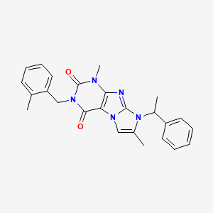 molecular formula C25H25N5O2 B2582753 1,7-dimethyl-3-(2-methylbenzyl)-8-(1-phenylethyl)-1H-imidazo[2,1-f]purine-2,4(3H,8H)-dione CAS No. 919041-41-1