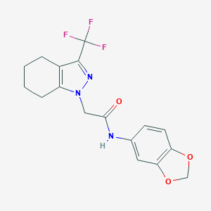 molecular formula C17H16F3N3O3 B258276 N-Benzo[1,3]dioxol-5-yl-2-(3-trifluoromethyl-4,5,6,7-tetrahydro-indazol-1-yl)-acetamide 