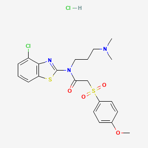 molecular formula C21H25Cl2N3O4S2 B2582760 盐酸N-(4-氯苯并[d]噻唑-2-基)-N-(3-(二甲氨基)丙基)-2-((4-甲氧苯基)磺酰基)乙酰胺 CAS No. 1215784-66-9