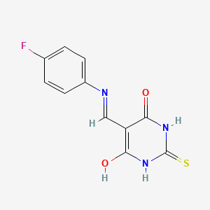 molecular formula C11H8FN3O2S B2582763 5-(((4-fluorophenyl)amino)methylene)-2-thioxodihydropyrimidine-4,6(1H,5H)-dione CAS No. 710295-29-7