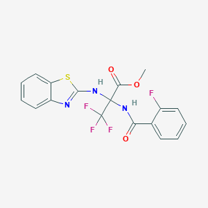 molecular formula C18H13F4N3O3S B258279 Methyl 2-(1,3-benzothiazol-2-ylamino)-3,3,3-trifluoro-2-[(2-fluorobenzoyl)amino]propanoate 