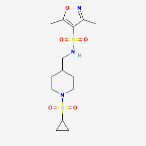 molecular formula C14H23N3O5S2 B2582801 N-((1-(cyclopropylsulfonyl)piperidin-4-yl)methyl)-3,5-dimethylisoxazole-4-sulfonamide CAS No. 1235352-63-2