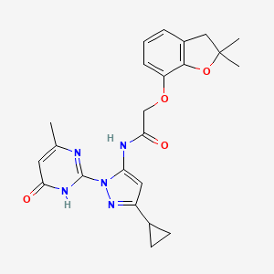 molecular formula C23H25N5O4 B2582802 N-(3-cyclopropyl-1-(4-methyl-6-oxo-1,6-dihydropyrimidin-2-yl)-1H-pyrazol-5-yl)-2-((2,2-dimethyl-2,3-dihydrobenzofuran-7-yl)oxy)acetamide CAS No. 1219906-13-4