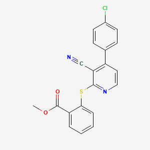 molecular formula C20H13ClN2O2S B2582820 Methyl 2-{[4-(4-chlorophenyl)-3-cyano-2-pyridinyl]sulfanyl}benzenecarboxylate CAS No. 478080-47-6