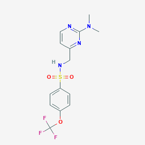 molecular formula C14H15F3N4O3S B2582823 N-((2-(dimetilamino)pirimidin-4-il)metil)-4-(trifluorometoxi)bencenosulfonamida CAS No. 1797722-31-6