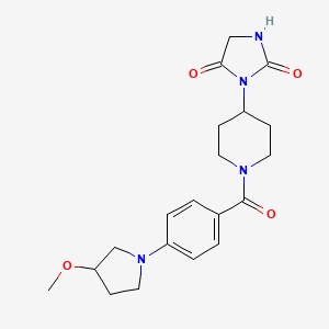 molecular formula C20H26N4O4 B2582825 3-(1-(4-(3-Methoxypyrrolidin-1-yl)benzoyl)piperidin-4-yl)imidazolidine-2,4-dione CAS No. 2034388-90-2