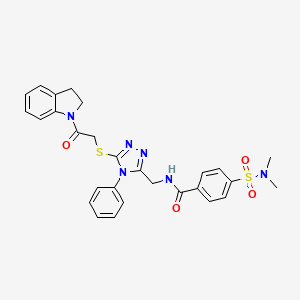 molecular formula C28H28N6O4S2 B2582828 4-(N,N-dimethylsulfamoyl)-N-((5-((2-(indolin-1-yl)-2-oxoethyl)thio)-4-phenyl-4H-1,2,4-triazol-3-yl)methyl)benzamide CAS No. 389071-87-8