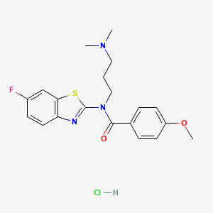 molecular formula C20H23ClFN3O2S B2582829 N-(3-(dimethylamino)propyl)-N-(6-fluorobenzo[d]thiazol-2-yl)-4-methoxybenzamide hydrochloride CAS No. 1216640-33-3