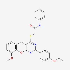 molecular formula C28H25N3O4S B2582839 2-((2-(4-乙氧基苯基)-9-甲氧基-5H-色烯并[2,3-d]嘧啶-4-基)硫代)-N-苯基乙酰胺 CAS No. 899760-57-7