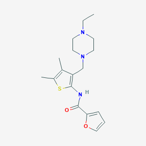molecular formula C18H25N3O2S B258284 N-{3-[(4-ethyl-1-piperazinyl)methyl]-4,5-dimethyl-2-thienyl}-2-furamide 