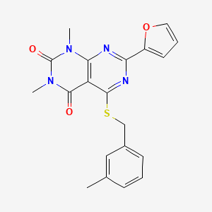 molecular formula C20H18N4O3S B2582849 7-(furan-2-yl)-1,3-dimethyl-5-((3-methylbenzyl)thio)pyrimido[4,5-d]pyrimidine-2,4(1H,3H)-dione CAS No. 863003-77-4