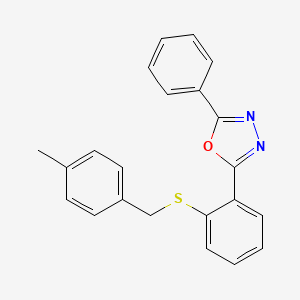 molecular formula C22H18N2OS B2582853 2-{2-[(4-Methylbenzyl)sulfanyl]phenyl}-5-phenyl-1,3,4-oxadiazole CAS No. 339104-09-5