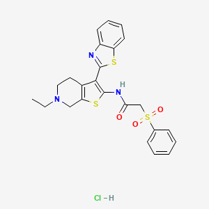 2-(benzenesulfonyl)-N-[3-(1,3-benzothiazol-2-yl)-6-ethyl-4H,5H,6H,7H-thieno[2,3-c]pyridin-2-yl]acetamide hydrochloride