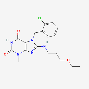 molecular formula C18H22ClN5O3 B2582866 7-[(2-Chlorophenyl)methyl]-8-(3-ethoxypropylamino)-3-methylpurine-2,6-dione CAS No. 577763-05-4