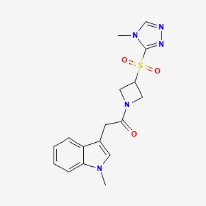 molecular formula C17H19N5O3S B2582878 2-(1-methyl-1H-indol-3-yl)-1-(3-((4-methyl-4H-1,2,4-triazol-3-yl)sulfonyl)azetidin-1-yl)ethanone CAS No. 2034521-86-1