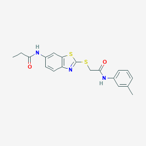 molecular formula C19H19N3O2S2 B258288 N-[2-({2-[(3-methylphenyl)amino]-2-oxoethyl}sulfanyl)-1,3-benzothiazol-6-yl]propanamide 
