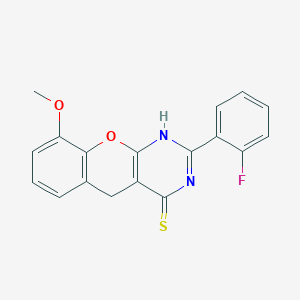 molecular formula C18H13FN2O2S B2582912 2-(2-Fluorophenyl)-9-methoxy-1,5-dihydrochromeno[2,3-d]pyrimidine-4-thione CAS No. 866807-93-4