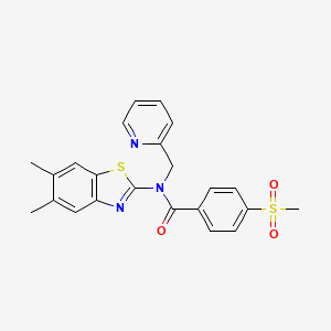 molecular formula C23H21N3O3S2 B2582924 N-(5,6-dimethylbenzo[d]thiazol-2-yl)-4-(methylsulfonyl)-N-(pyridin-2-ylmethyl)benzamide CAS No. 941878-77-9