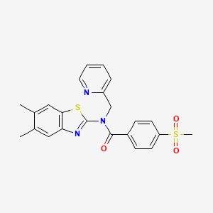 molecular formula C23H21N3O3S2 B2582924 N-(5,6-二甲基苯并[d]噻唑-2-基)-4-(甲磺酰基)-N-(吡啶-2-基甲基)苯甲酰胺 CAS No. 941878-77-9