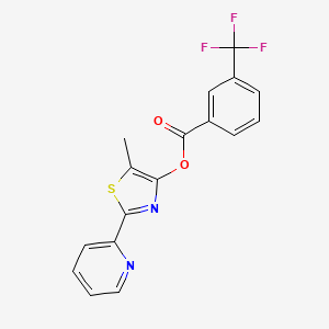 molecular formula C17H11F3N2O2S B2582936 5-Methyl-2-(2-pyridinyl)-1,3-thiazol-4-yl 3-(trifluoromethyl)benzenecarboxylate CAS No. 338399-06-7