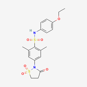 molecular formula C19H22N2O6S2 B2582939 4-(1,1-二氧化-3-氧代异噻唑烷-2-基)-N-(4-乙氧基苯基)-2,6-二甲基苯磺酰胺 CAS No. 1015603-44-7