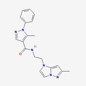 molecular formula C19H20N6O B2582940 5-methyl-N-(2-(6-methyl-1H-imidazo[1,2-b]pyrazol-1-yl)ethyl)-1-phenyl-1H-pyrazole-4-carboxamide CAS No. 2034587-32-9
