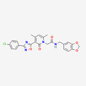 molecular formula C25H21ClN4O5 B2582946 N-(1,3-benzodioxol-5-ylmethyl)-2-[3-[3-(4-chlorophenyl)-1,2,4-oxadiazol-5-yl]-4,6-dimethyl-2-oxopyridin-1(2H)-yl]acetamide CAS No. 946237-03-2